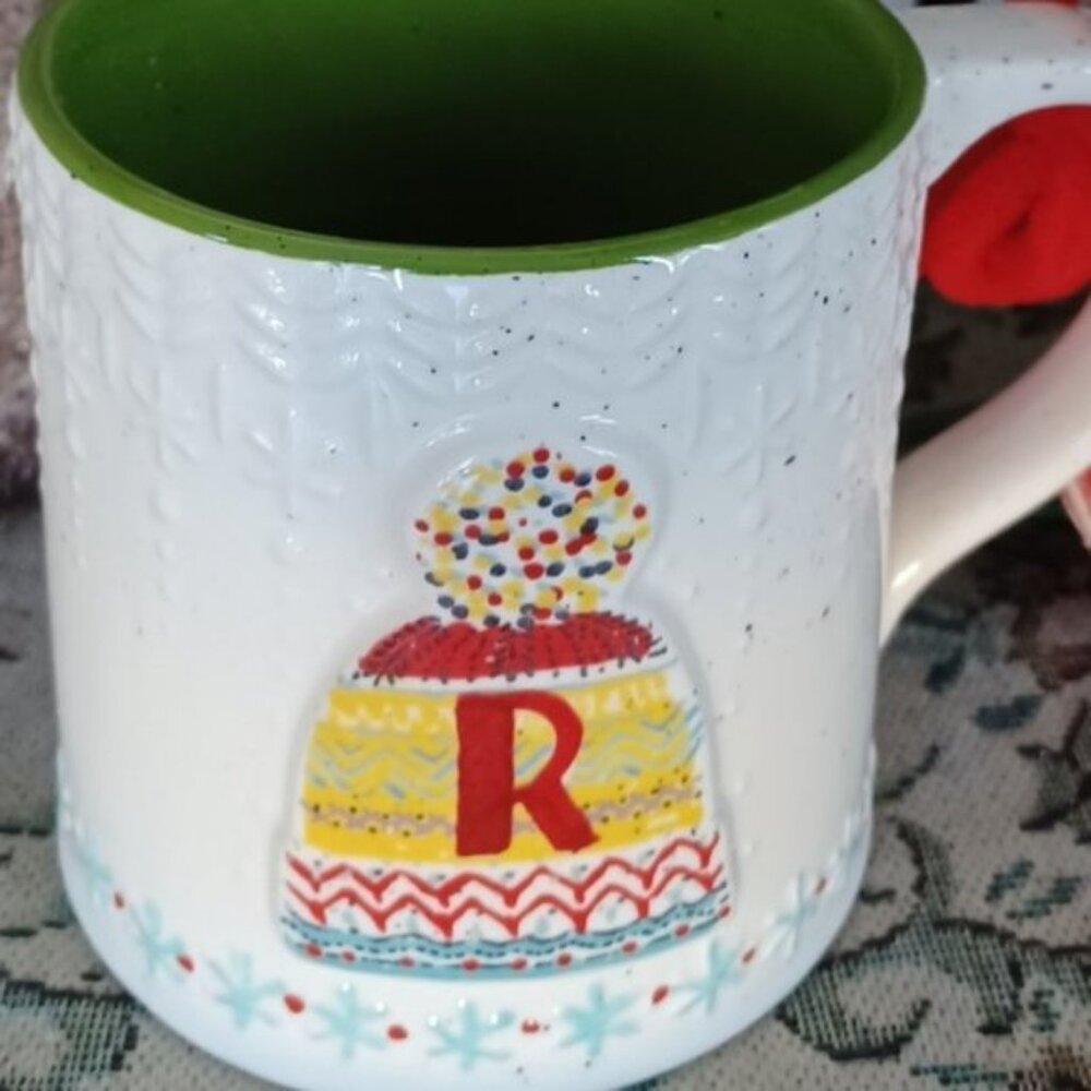 ANTHROPOLOGIE Bundle Up Monogram Holiday Mug “R” | 19.5oz | NWT - Picture 2 of 6